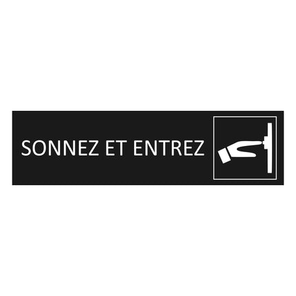 Plaque de porte Sonnez et entrez - aluminium noir  - 165 x 45 mm