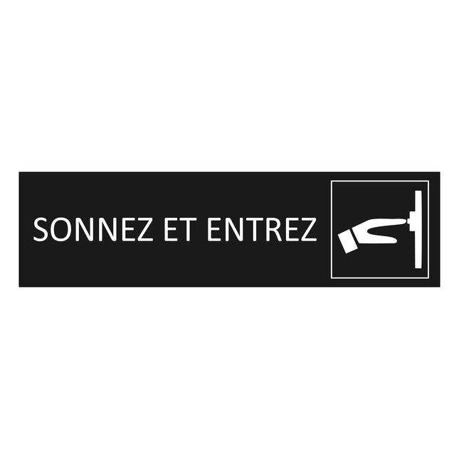Plaque de porte Sonnez et entrez - aluminium noir  - 165 x 45 mm