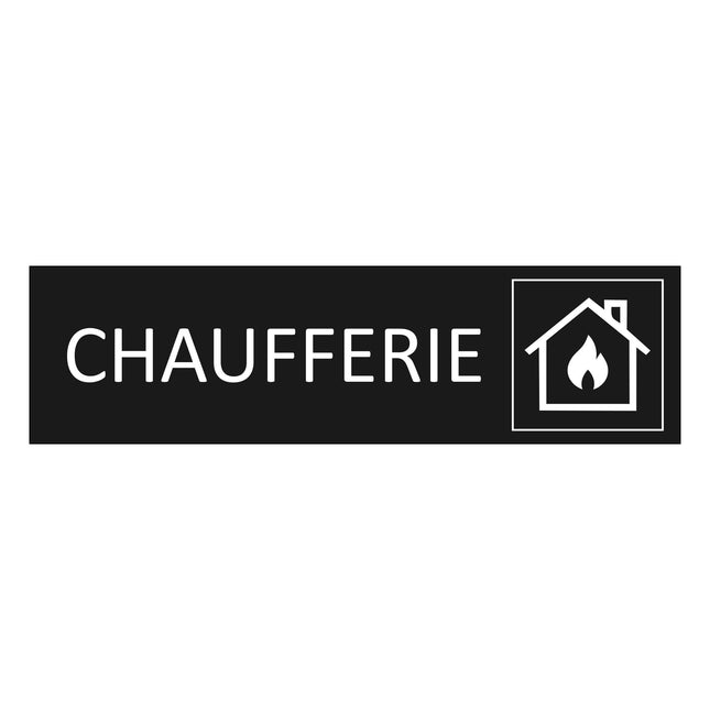 Plaque de porte Chaufferie - aluminium noir  - 165 x 45 mm