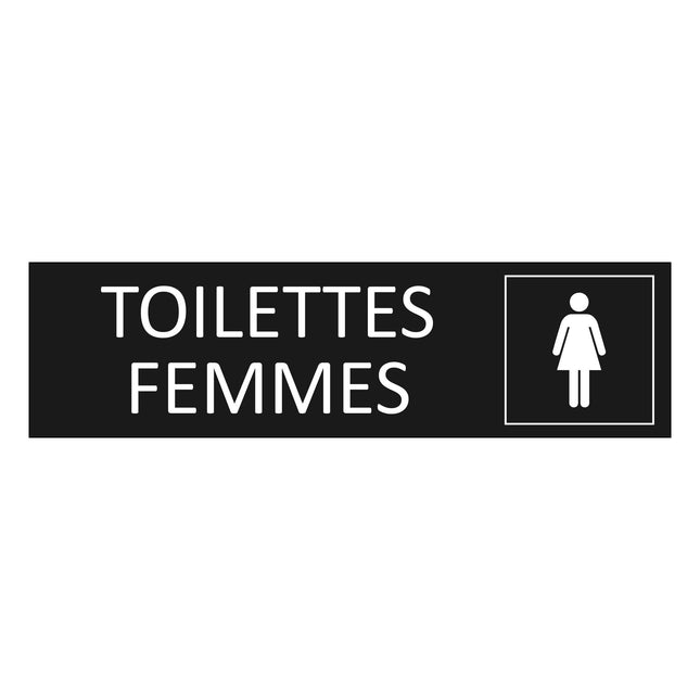 Plaque de porte Toilettes femmes - aluminium noir  - 165 x 45 mm