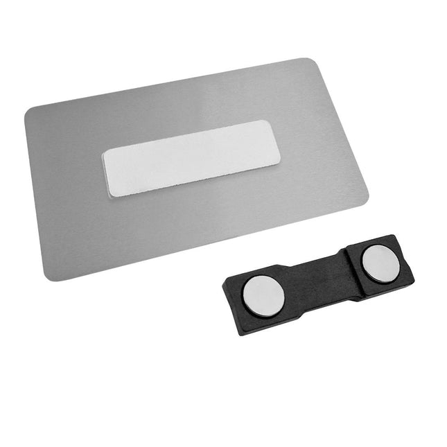 Badge nominatif personnalisé aluminium argenté Symphonie - 70 x 35 mm - par pièce