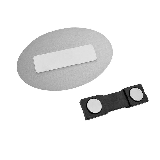 Badge nominatif personnalisé aluminium argenté Symphonie - 65 x 42,5 mm - par pièce
