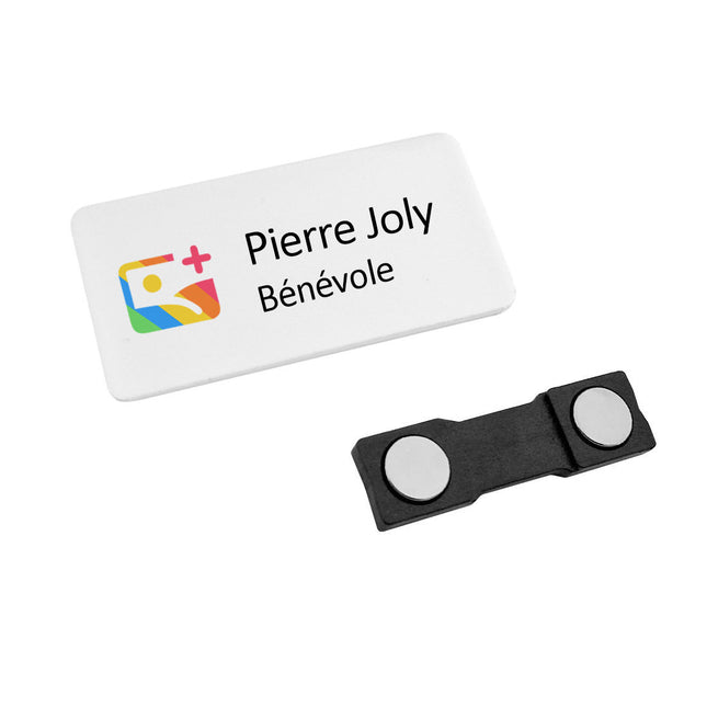 Badge nominatif personnalisé plastique Top - 60 x 30 mm - par pièce