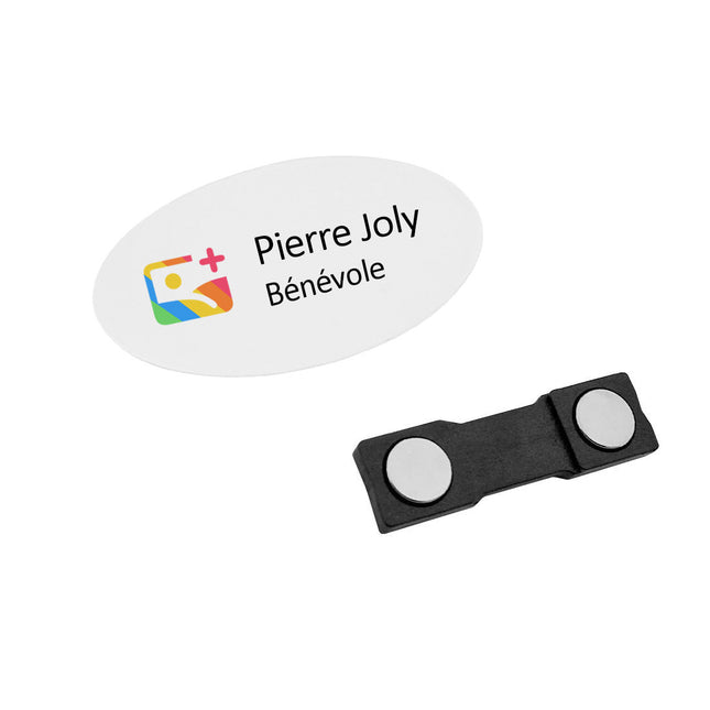 Badge nominatif ovale personnalisé plastique Top - 60 x 30 mm - par pièce