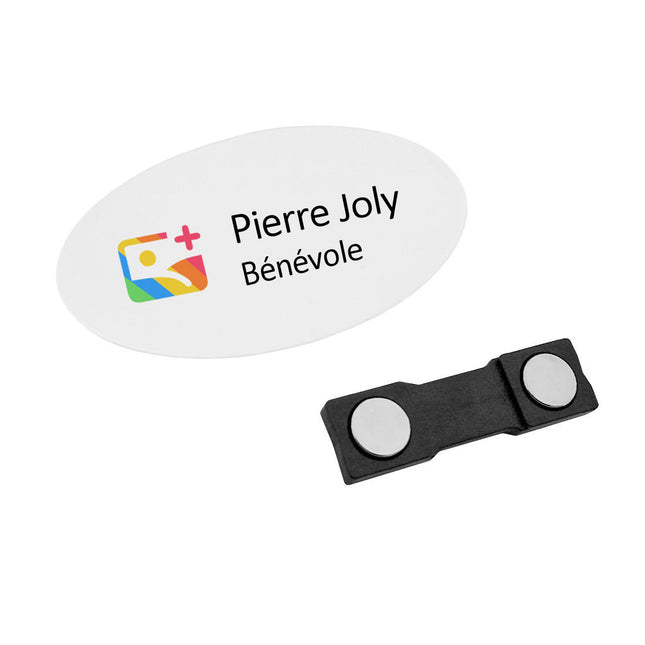 Badge nominatif personnalisé plastique Top - 70 x 37 mm - par pièce