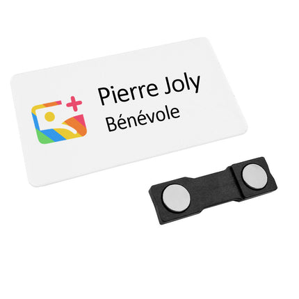 Badge nominatif personnalisé plastique Top - 75 x 40 mm - par pièce