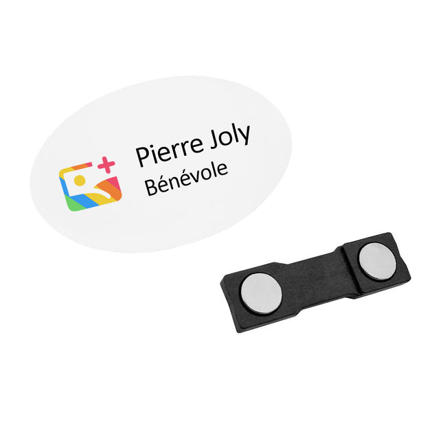 Badge nominatif personnalisé aluminium blanc Symphonie - 65 x 42,5 mm - par pièce