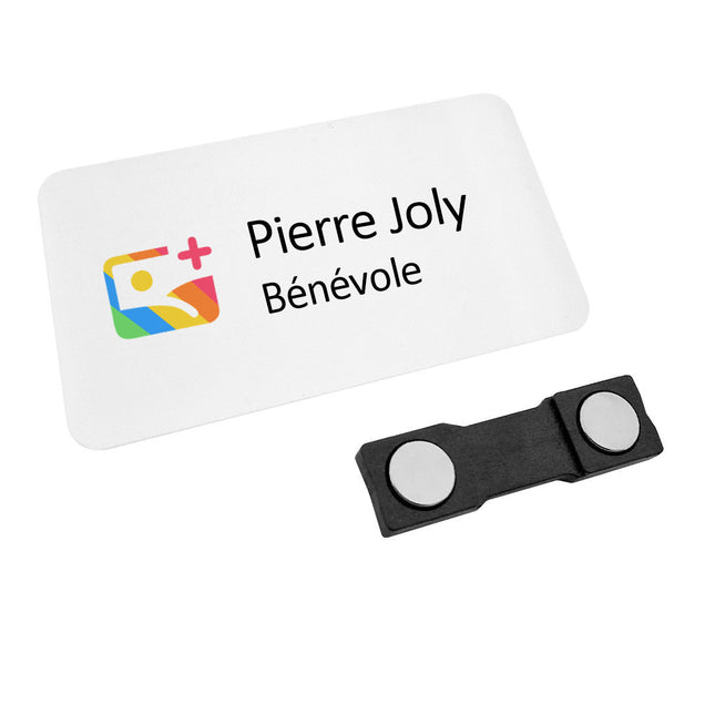 Badge nominatif personnalisé aluminium blanc Symphonie - 70 x 35 mm - par pièce