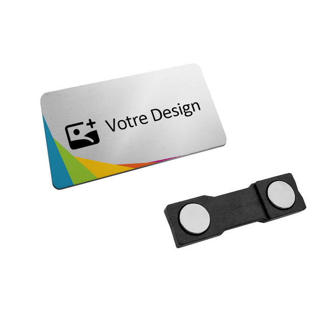 Badge nominatif aluminium personnalisé - impression anodisée- 60 x 30 mm - par pièce