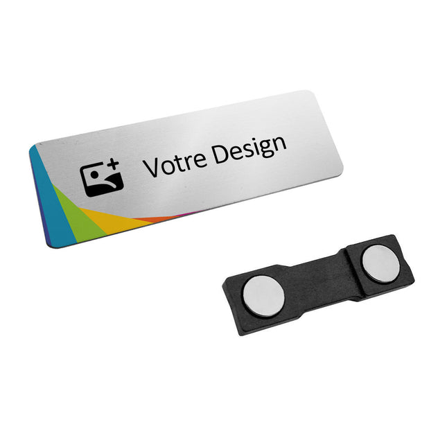 Badge nominatif aluminium personnalisé - impression anodisée- 75 x 25 mm - par pièce