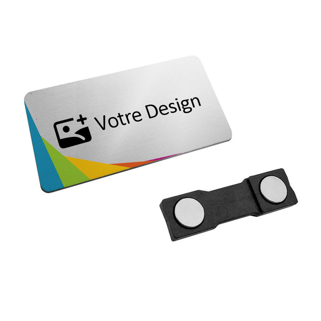 Badge nominatif aluminium personnalisé - impression anodisée- 72 x 30 mm - par pièce