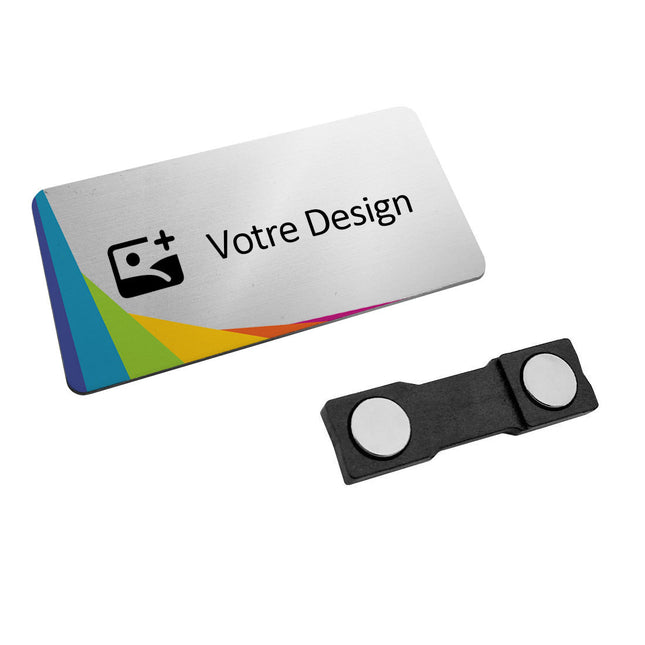 Badge nominatif aluminium personnalisé - impression anodisée- 75 x 40 mm - par pièce