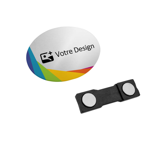 Badge nominatif aluminium personnalisé - impression anodisée- 55 x 40 mm - par pièce