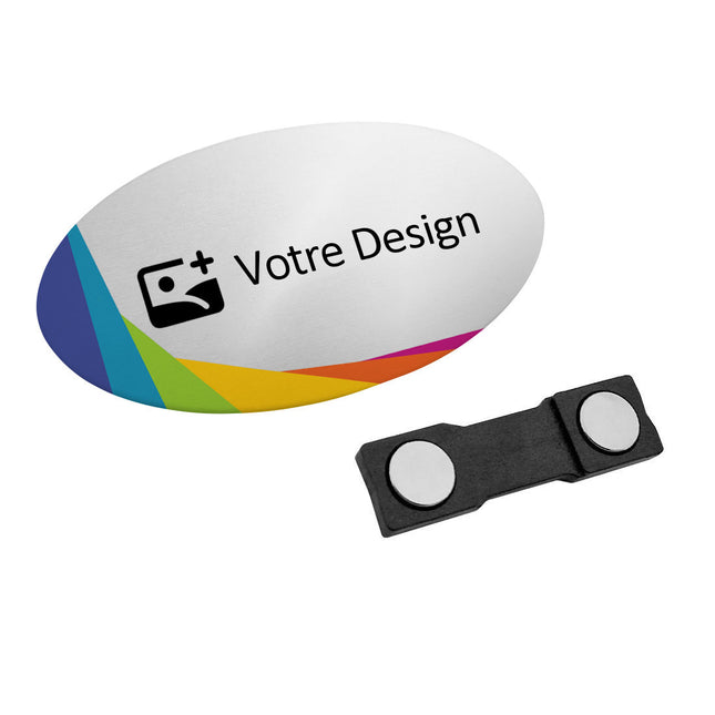 Badge nominatif aluminium personnalisé - impression anodisée- 70 x 37 mm - par pièce