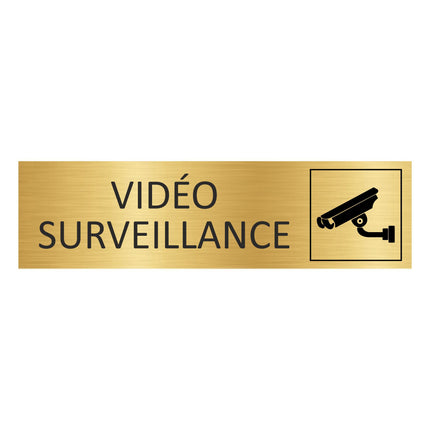 Plaque de porte Vidéo surveillance- aluminium doré - 165 x 45 mm