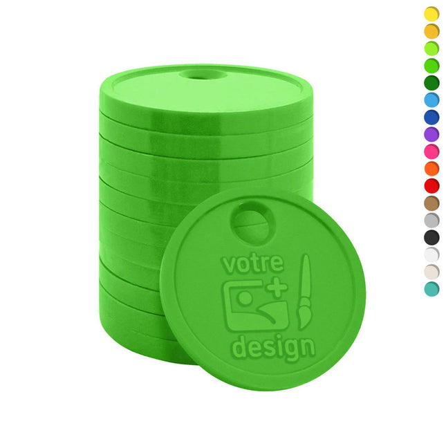Jetons caddie personnalisés en relief format 0,50 € avec trou - 1000 pièces