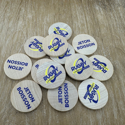 Jetons personnalisés en bois -  Ø37 mm - 100 pièces
