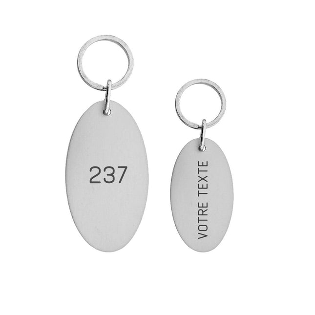 Porte-clés hôtel Victor Ovale argent gravé - aluminium - par pièce