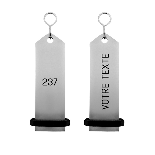 Porte-clés hôtel Boomerang argent personnalisé - aluminium -  30 x 100 mm - par pièce