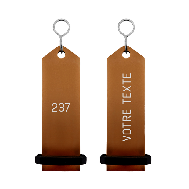 Porte-clés hôtel Boomerang bronze personnalisé - aluminium -  100 x 30 mm - par pièce