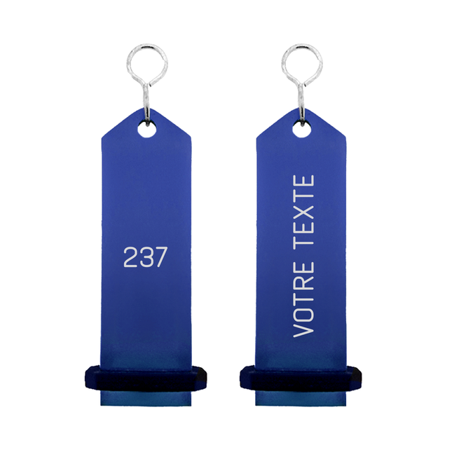 Porte-clés hôtel Boomerang bleu personnalisé - aluminium -  100 x 30 mm - par pièce