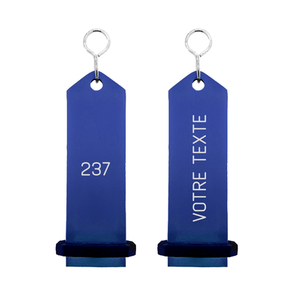 Porte-clés hôtel Boomerang bleu personnalisé - aluminium -  100 x 30 mm - par pièce