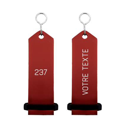 Porte-clés hôtel Boomerang rouge personnalisé - aluminium -  100 x 30 mm - par pièce