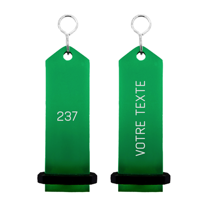 Porte-clés hôtel Boomerang vert personnalisé - aluminium -  30 x 100 mm - par pièce