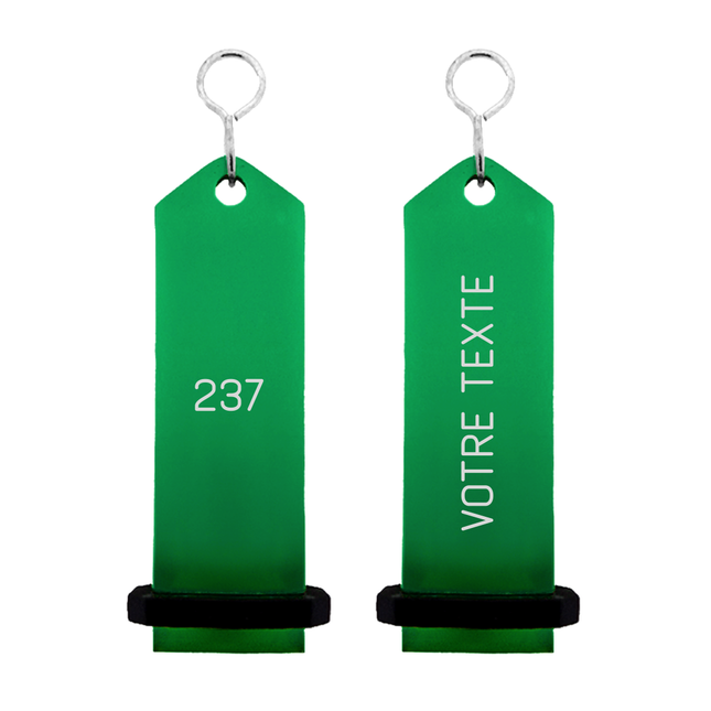 Porte-clés hôtel Boomerang vert personnalisé - aluminium -  30 x 100 mm - par pièce