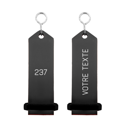 Porte-clés hôtel Boomerang noir personnalisé - aluminium -  100 x 30 mm - par pièce