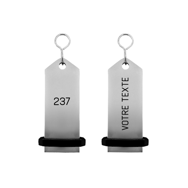 Porte-clés hôtel Midi Boomerang argent personnalisé - aluminium - 75 x 30 mm - par pièce