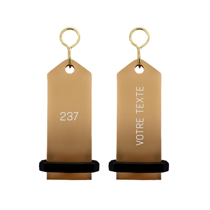 Porte-clés hôtel Midi Boomerang bronze personnalisé - aluminium - 75 x 30 mm - par pièce