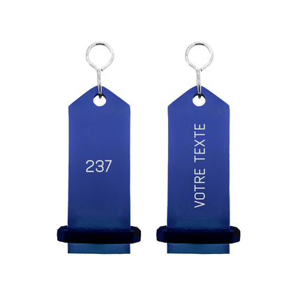 Porte-clés hôtel Midi Boomerang bleu personnalisé - aluminium - 75 x 30 mm - par pièce
