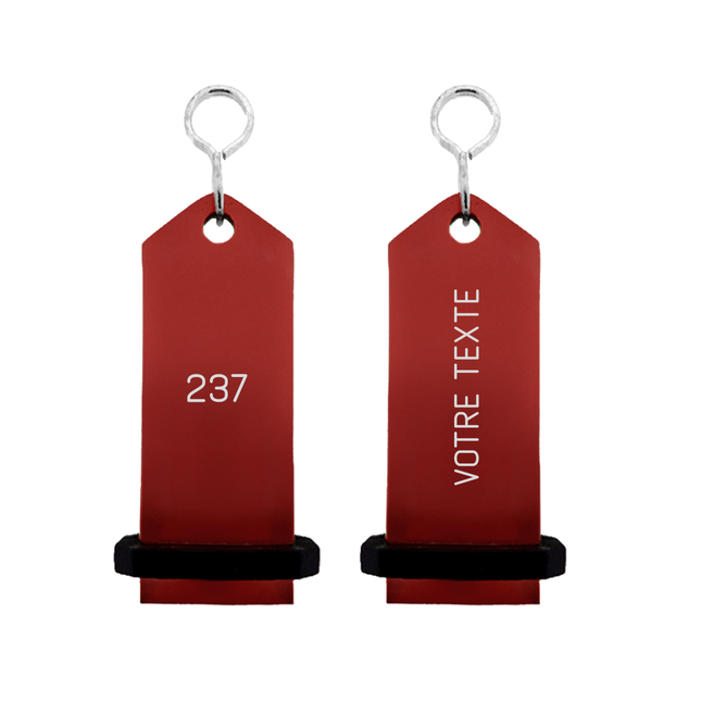 Porte-clés hôtel Midi Boomerang rouge personnalisé - aluminium - 75 x 30 mm - par pièce