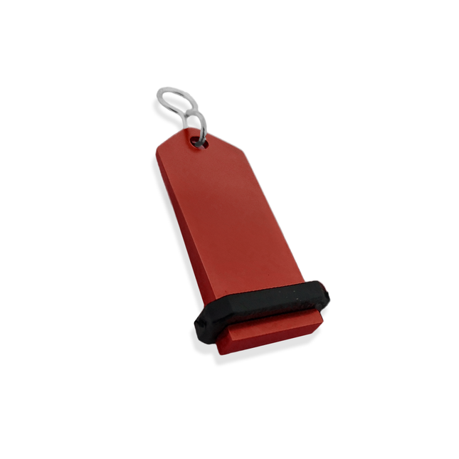 Porte-clés hôtel Midi Boomerang rouge personnalisé - aluminium - 75 x 30 mm - par pièce