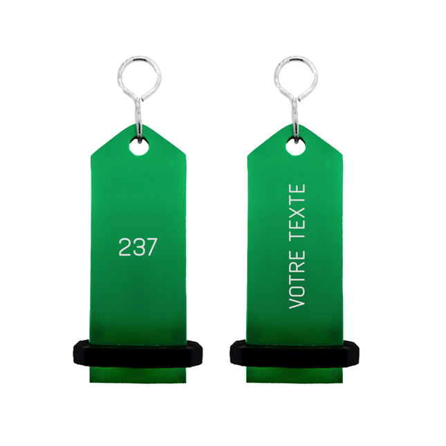Porte-clés hôtel Midi Boomerang vert personnalisé - aluminium - 30 x 75 mm - par pièce