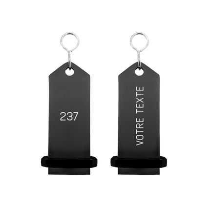 Porte-clés hôtel Midi Boomerang noir personnalisé - aluminium - 75 x 30 mm - par pièce