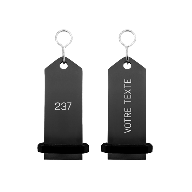 Porte-clés hôtel Midi Boomerang noir personnalisé - aluminium - 30 x 75 mm - par pièce