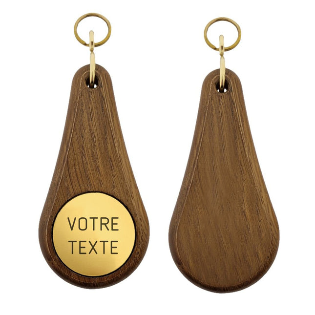 Porte-clés hôtel Oaky Drop marron foncé gravure recto - 110 x 55 mm - bois - par pièce
