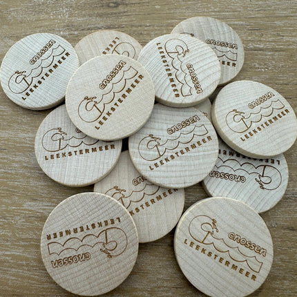 Jetons personnalisés gravés en bois -  Ø37 mm - 100 pièces