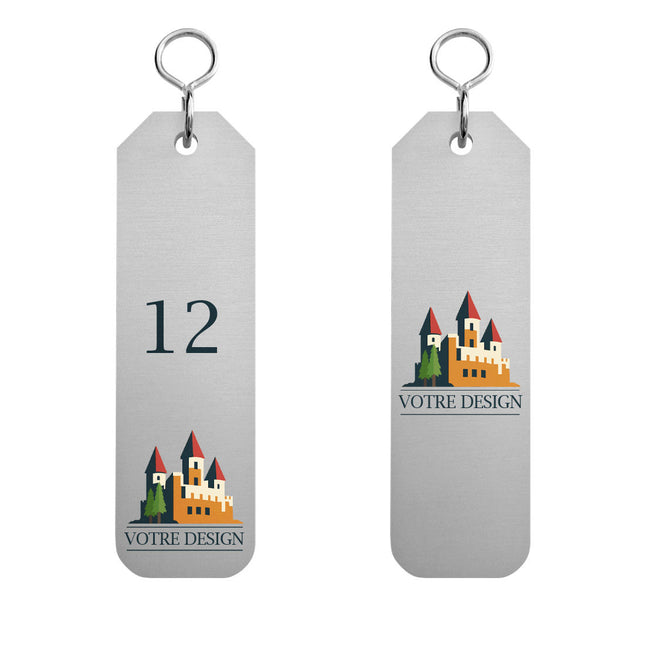 Porte-clés hôtel personnalisé Flores - aluminium - 100 x 30 mm - par pièce