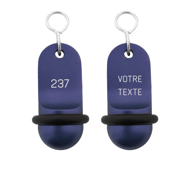 Porte-clés hôtel Mini Classic bleu personnalisé - aluminium - 60 x 25 mm - par pièce
