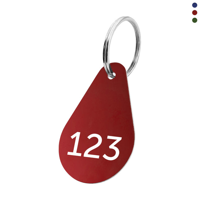 Porte-clés numéroté en aluminium anodisé goutte - 45 x 29 mm - par pièce