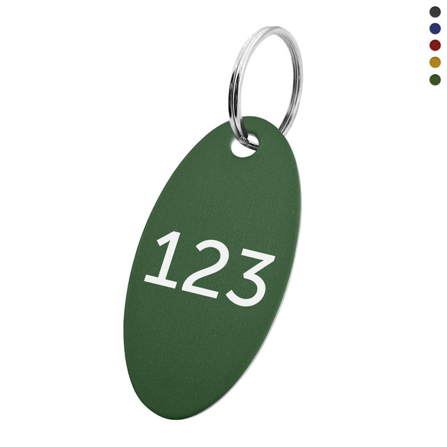 Porte-clés numéroté en aluminium anodisé ovale - 50 x 25 mm - par pièce