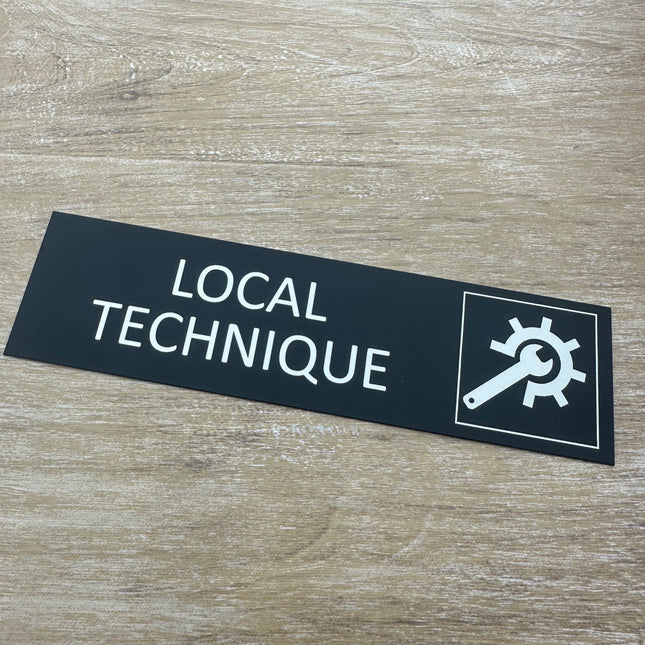 Plaque de porte Local technique - aluminium noir  - 165 x 45 mm