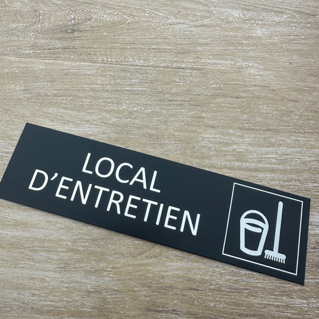 Plaque de porte Local d'entretien - aluminium noir  - 165 x 45 mm