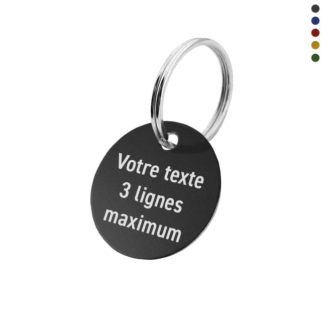 Porte-clés avec texte en aluminium anodisé rond - par pièce