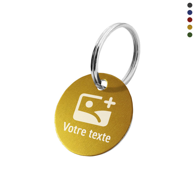Porte-clés avec texte et logo en aluminium anodisé rond - par pièce