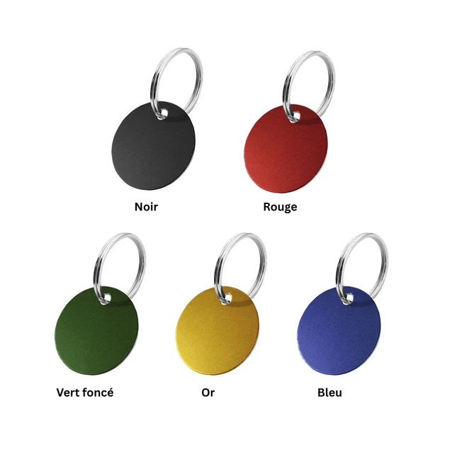 Porte-clés numéroté recto avec texte verso en aluminium anodisé rond - par pièce