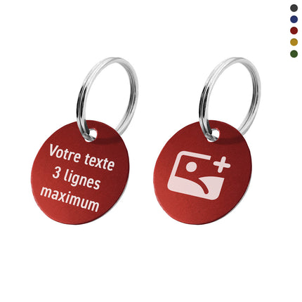 Porte-clés avec texte recto et logo verso en aluminium anodisé rond - par pièce
